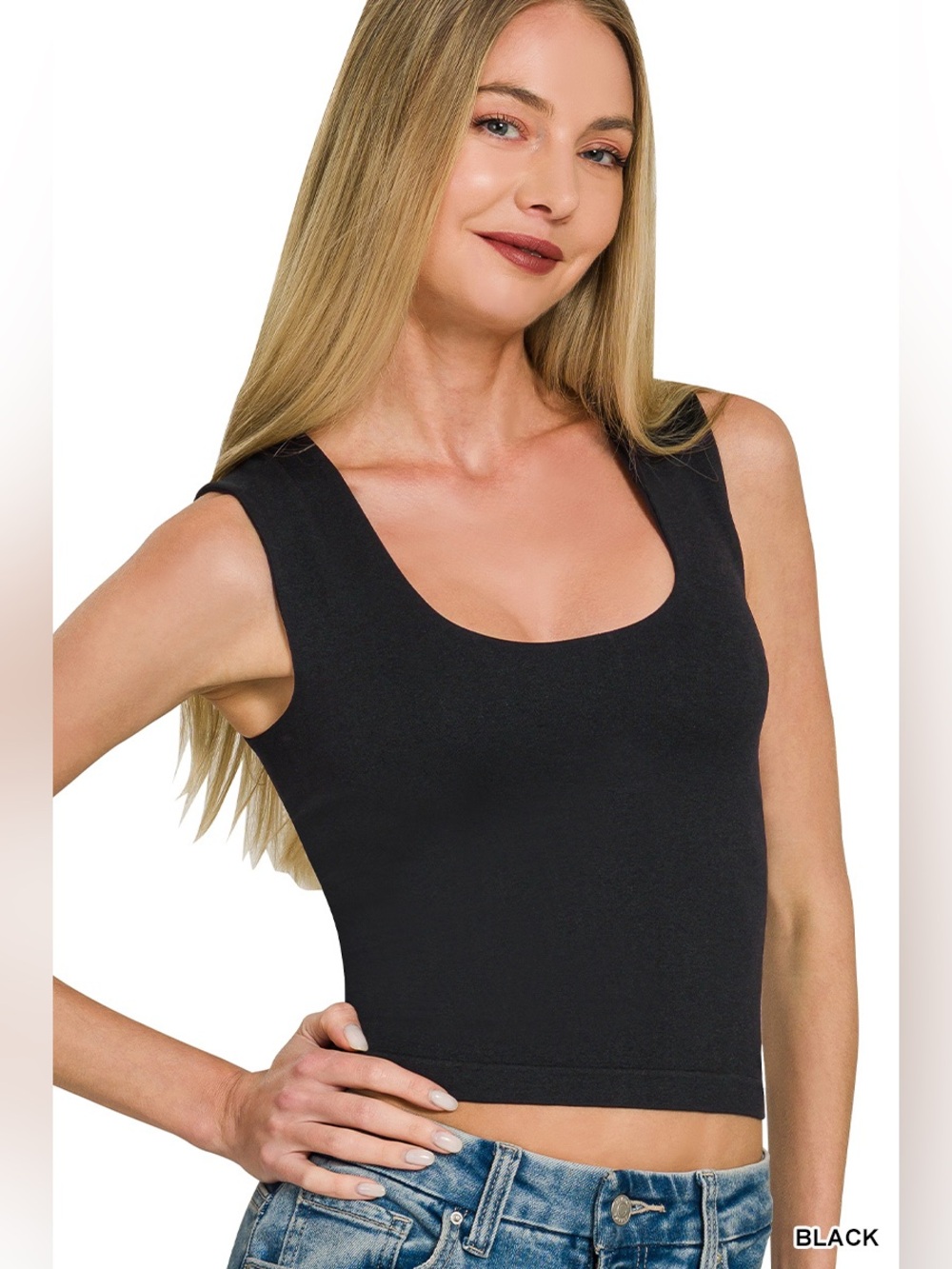 Zenana U-NECK SEAMLESS CROPPED TANK TOP WITH BUILT IN BRA